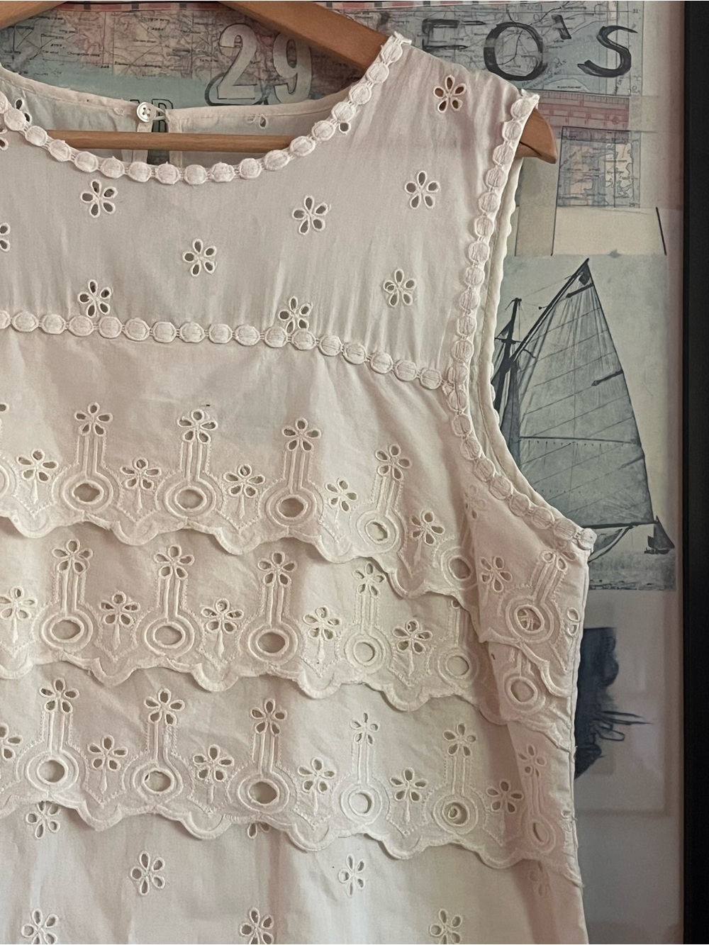 J. Crew 100% Cotton White Eyelet Tiered Embroidered Dress L - Picture 3 of 10